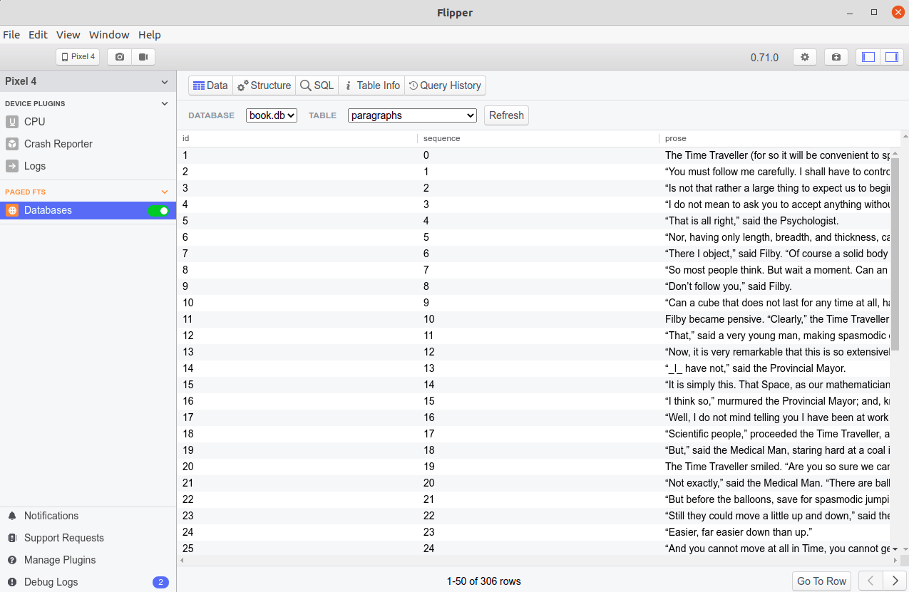 Flipper, Showing Contents of paragraphs Table