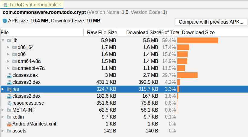 Analyze your build with the APK Analyzer, Android Studio